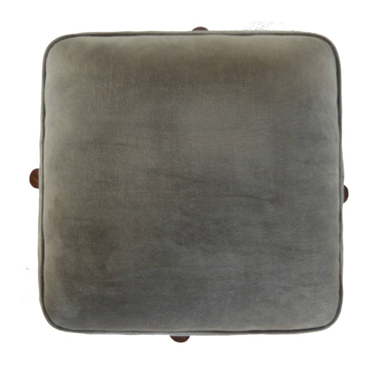 Solid Wood Grey Velvet Footstool - Price Crash Furniture