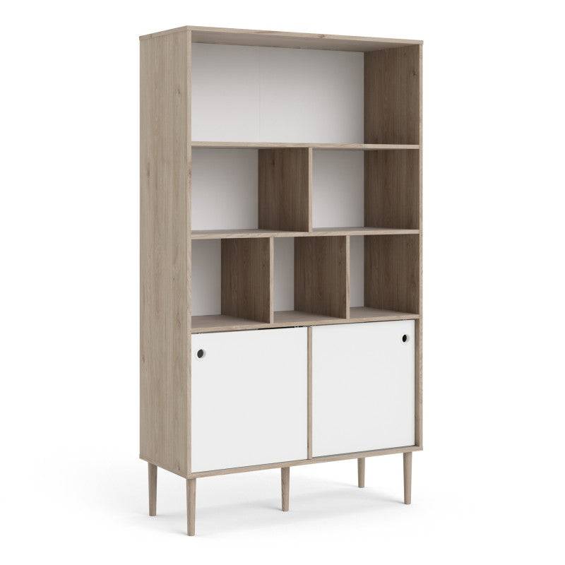 Rome Bookcase 2 sliding Doors in Jackson Hickory Oak with Matt White - Price Crash Furniture