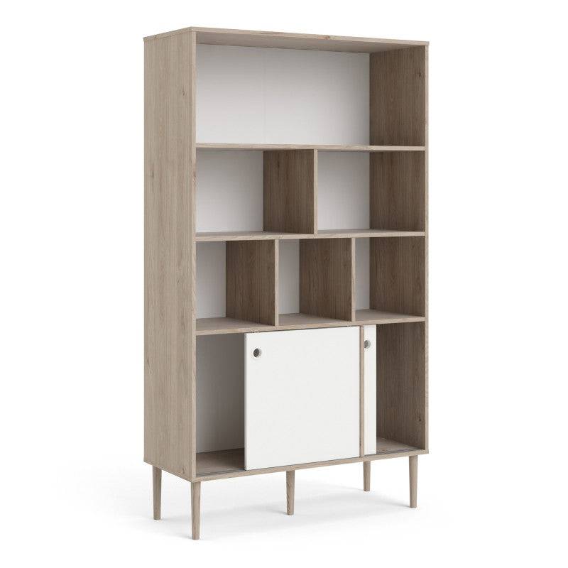 Rome Bookcase 2 sliding Doors in Jackson Hickory Oak with Matt White - Price Crash Furniture