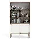 Rome Bookcase 2 sliding Doors in Jackson Hickory Oak with Matt White - Price Crash Furniture