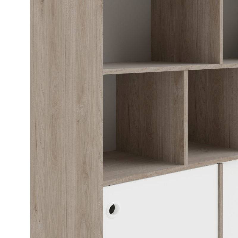 Rome Bookcase 2 sliding Doors in Jackson Hickory Oak with Matt White - Price Crash Furniture