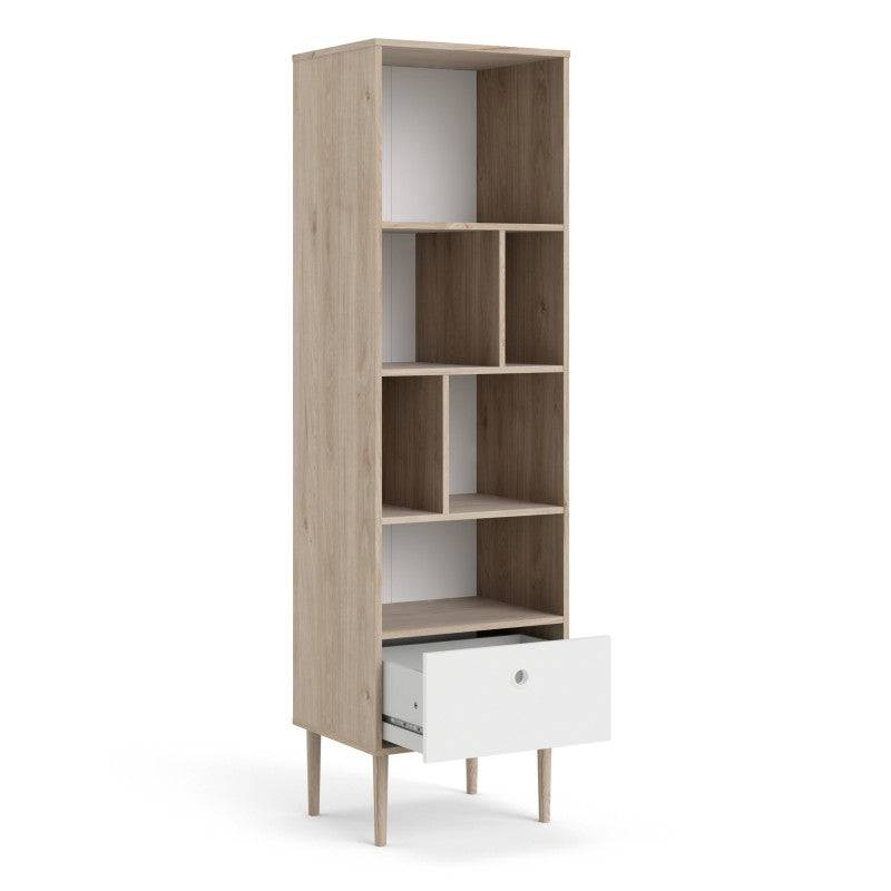 Rome Bookcase with 1 Drawer in Jackson Hickory Oak with Matt White - Price Crash Furniture