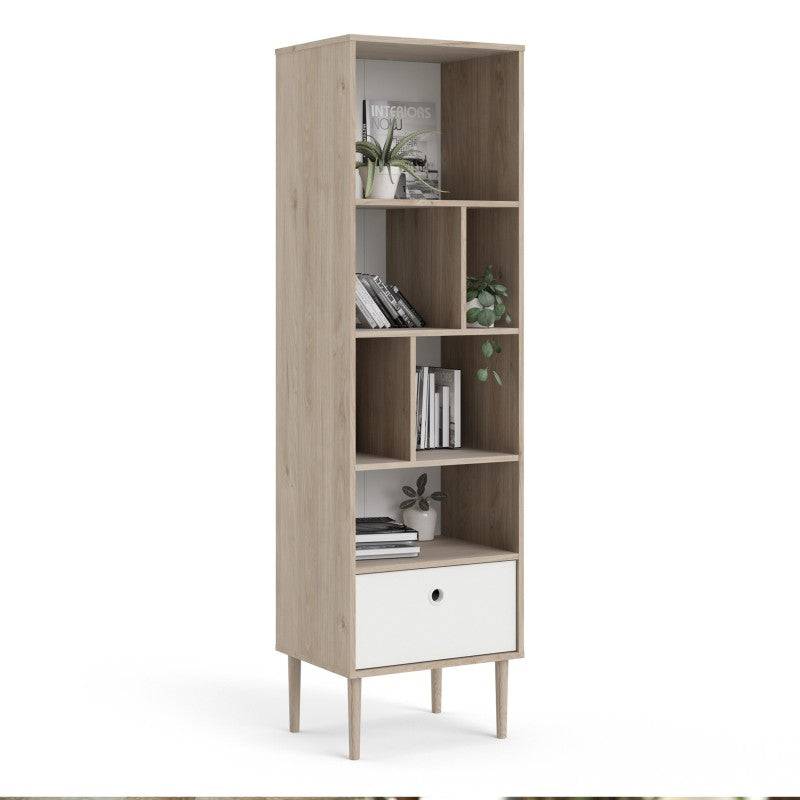 Rome Bookcase with 1 Drawer in Jackson Hickory Oak with Matt White - Price Crash Furniture