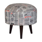 Round Footstool with News Print Velvet - Price Crash Furniture