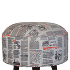 Round Footstool with News Print Velvet - Price Crash Furniture