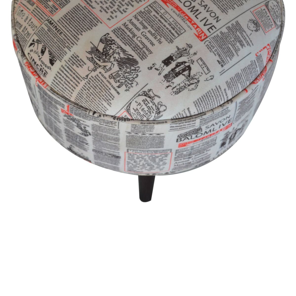 Round Footstool with News Print Velvet - Price Crash Furniture