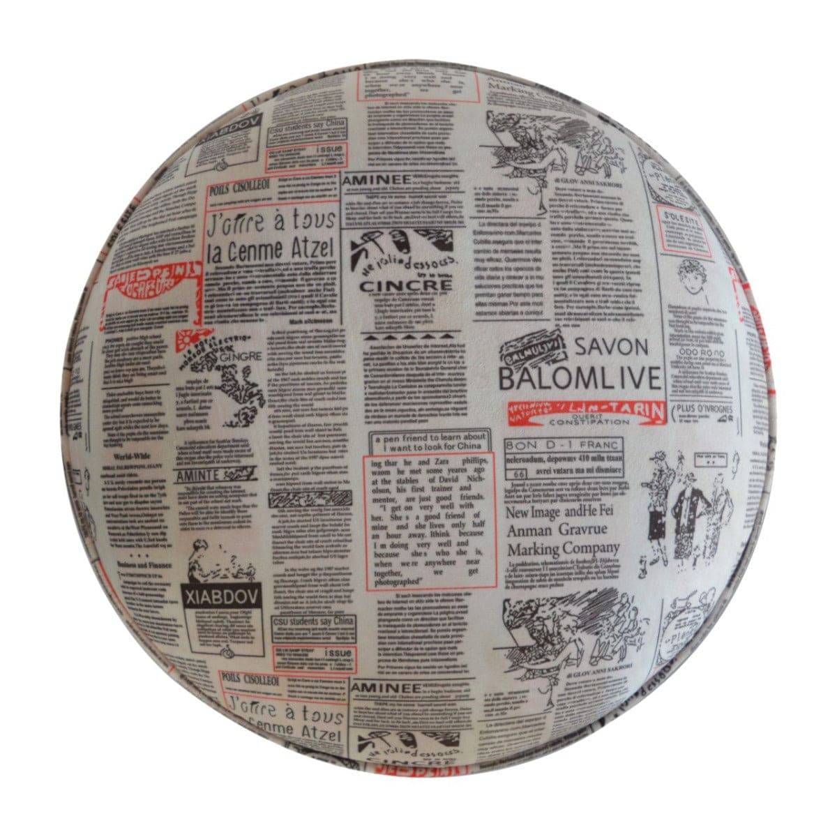 Round Footstool with News Print Velvet - Price Crash Furniture