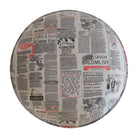 Round Footstool with News Print Velvet - Price Crash Furniture