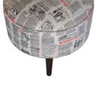 Round Footstool with News Print Velvet - Price Crash Furniture