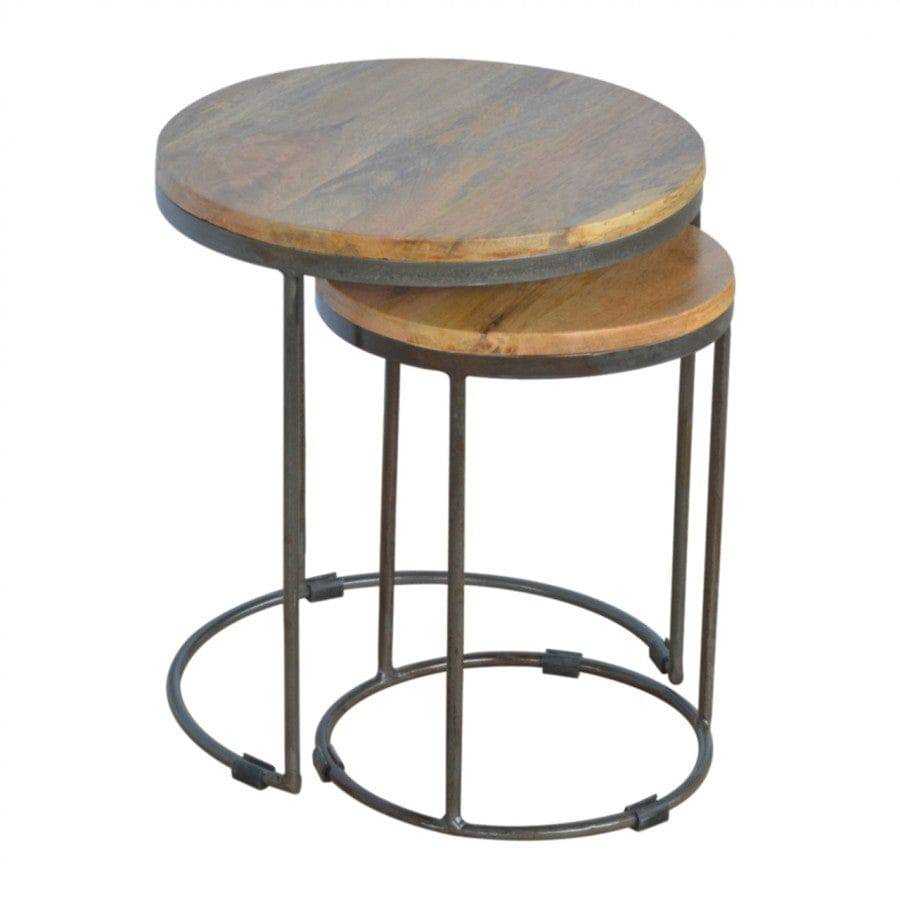 Round Stool Set Of 2 With Iron Base - Price Crash Furniture