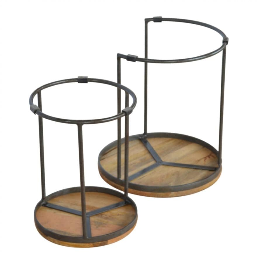 Round Stool Set Of 2 With Iron Base - Price Crash Furniture