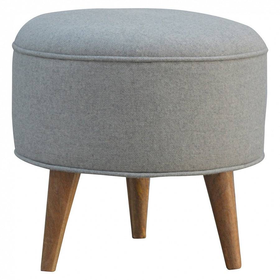 Round Upholstered Grey Tweed Footstool - Price Crash Furniture