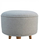 Round Upholstered Grey Tweed Footstool - Price Crash Furniture