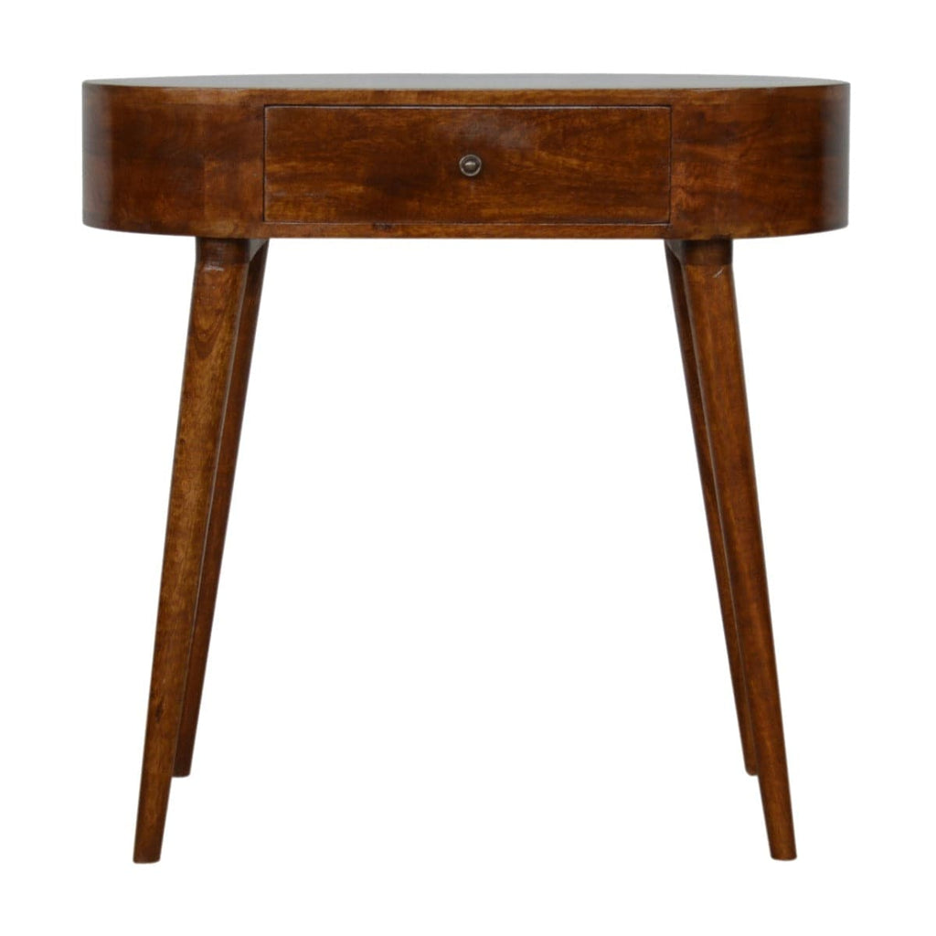Rounded 1 Drawer Petite/Compact Console Table in Chestnut-effect Solid Mango Wood - Price Crash Furniture