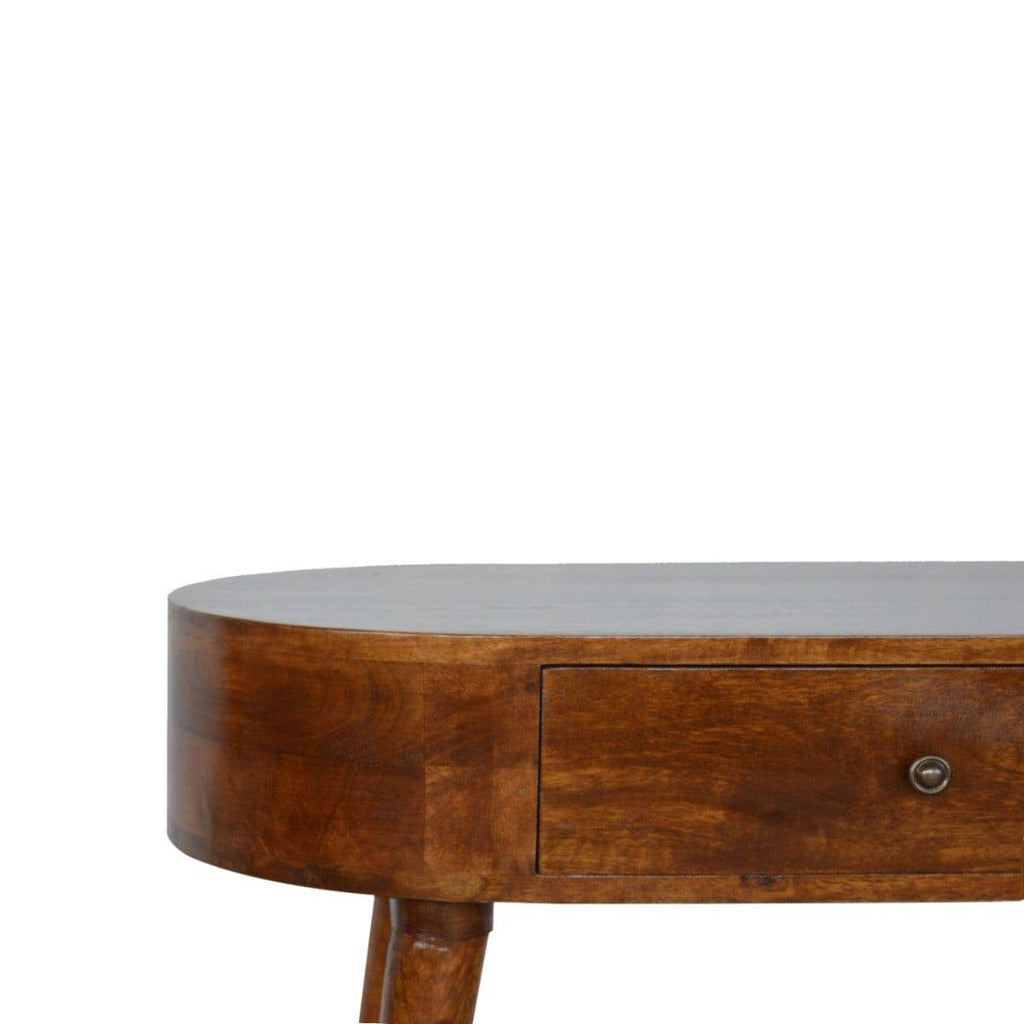 Rounded 1 Drawer Petite/Compact Console Table in Chestnut-effect Solid Mango Wood - Price Crash Furniture