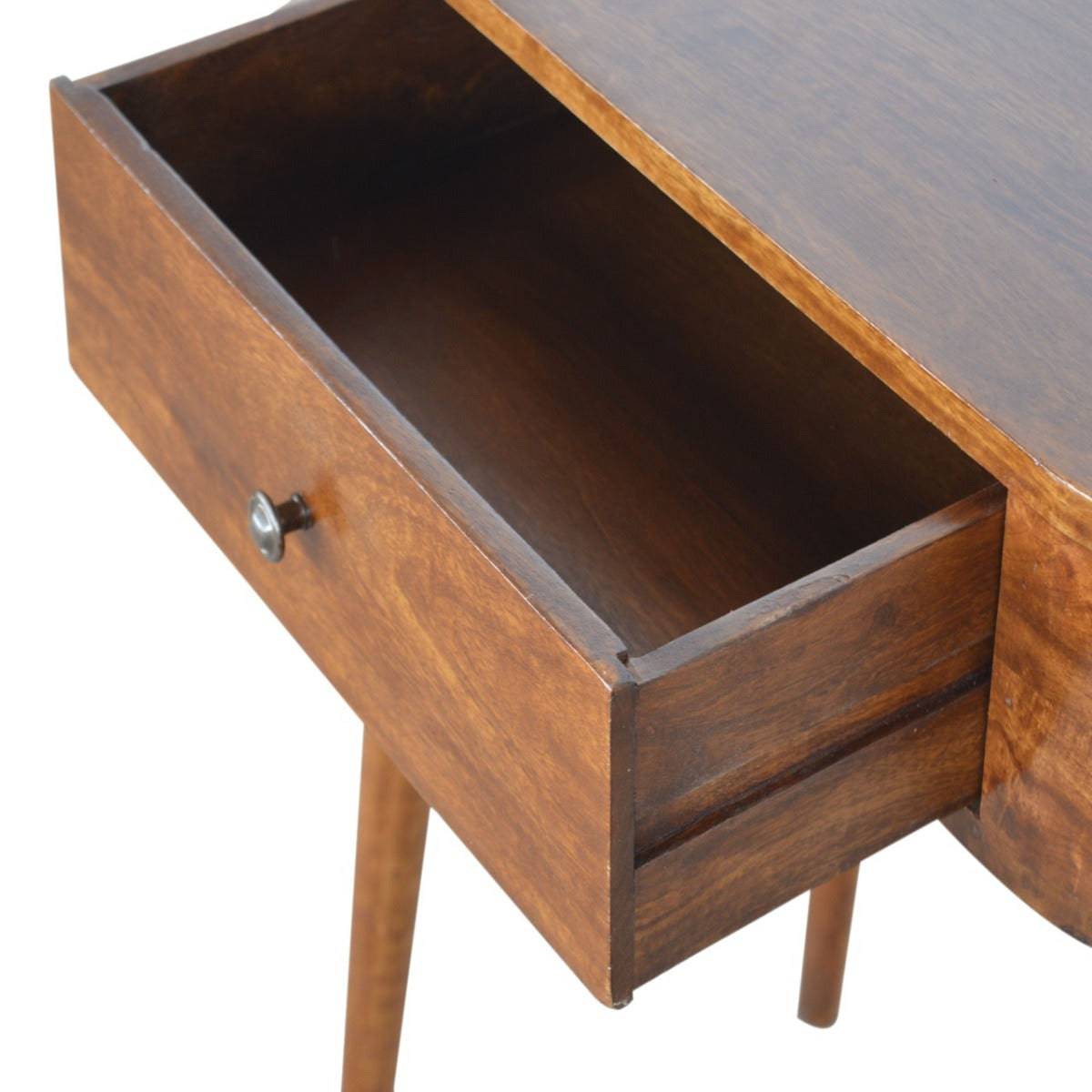 Rounded 1 Drawer Petite/Compact Console Table in Chestnut-effect Solid Mango Wood - Price Crash Furniture