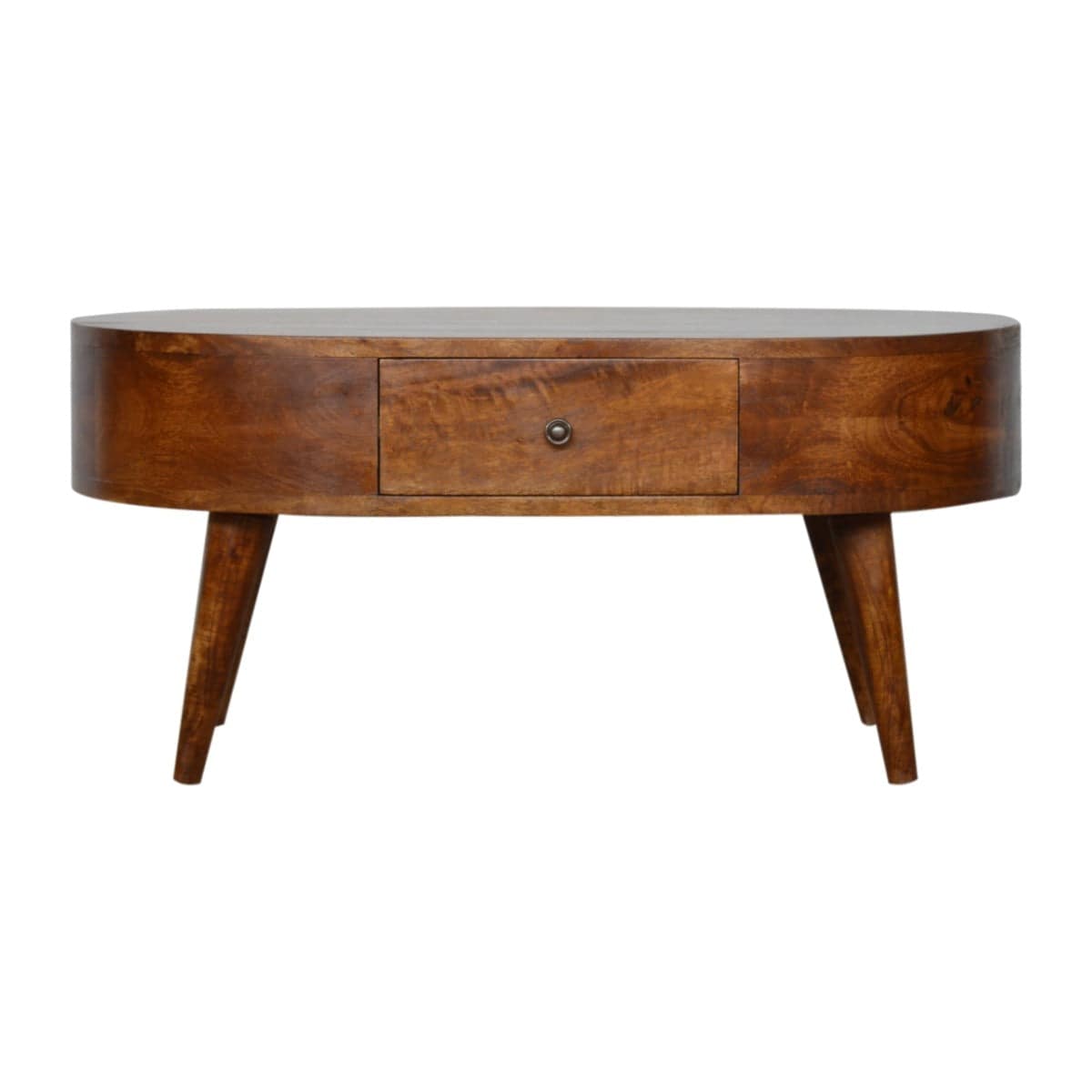 Rounded 2 Drawer Coffee Table in Chestnut-effect Solid Mango Wood - Price Crash Furniture