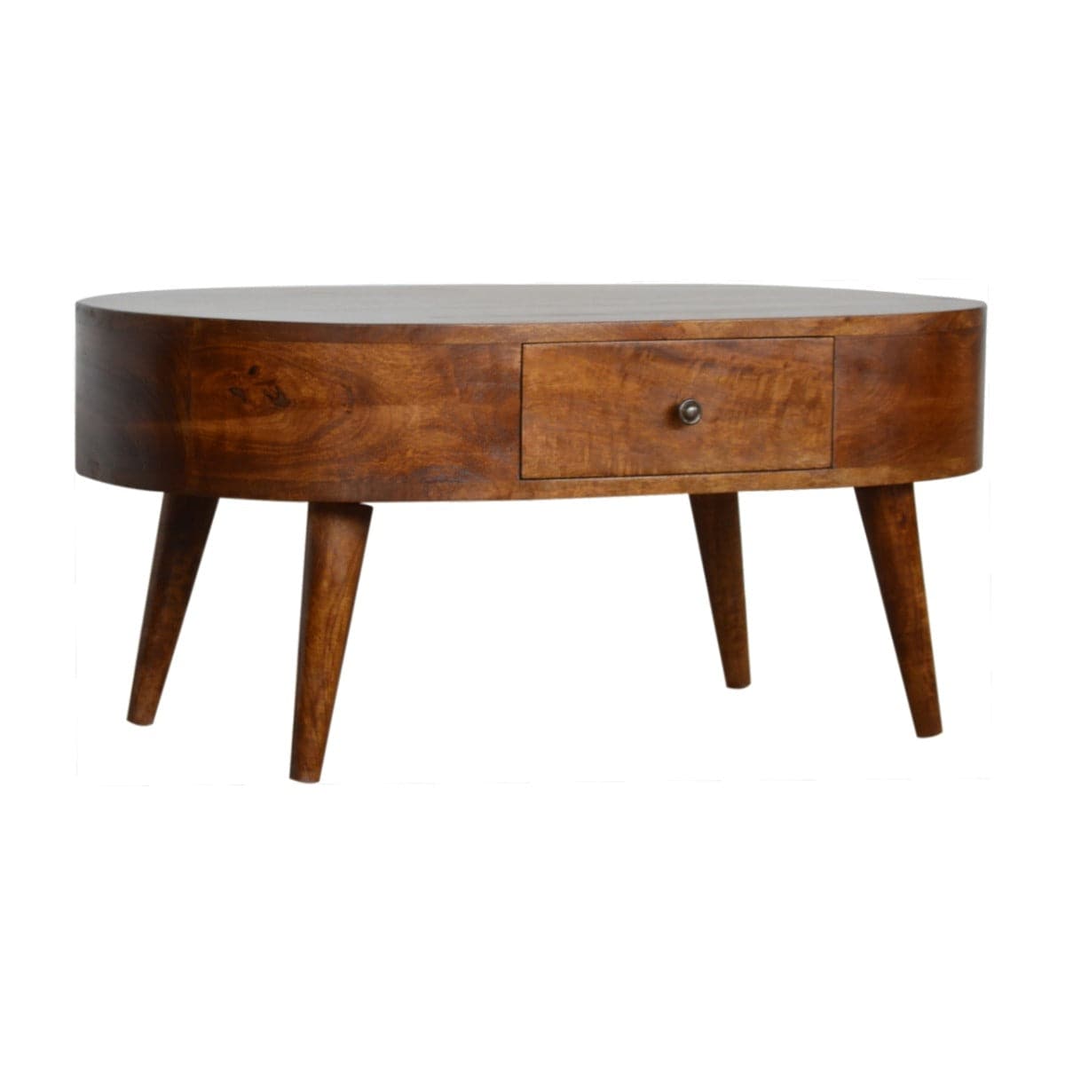 Rounded 2 Drawer Coffee Table in Chestnut-effect Solid Mango Wood - Price Crash Furniture