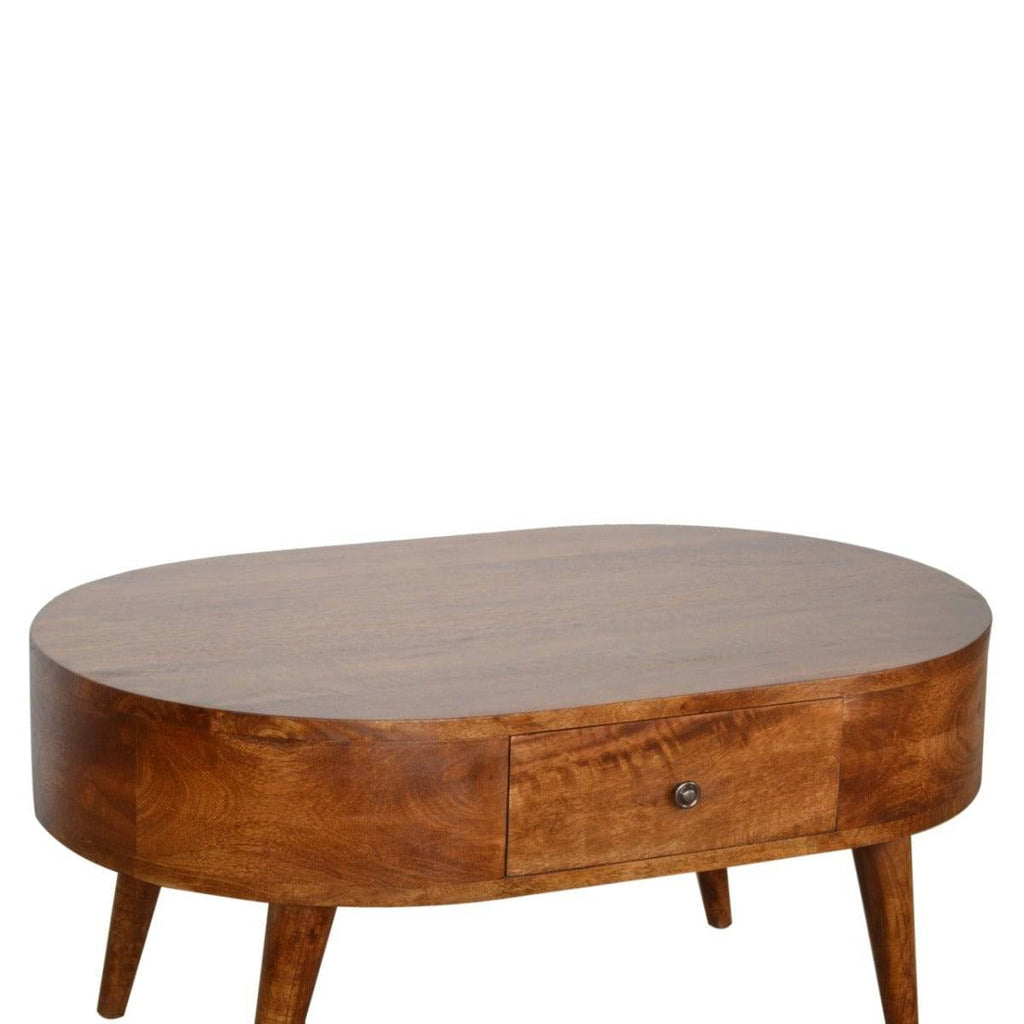 Rounded 2 Drawer Coffee Table in Chestnut-effect Solid Mango Wood - Price Crash Furniture