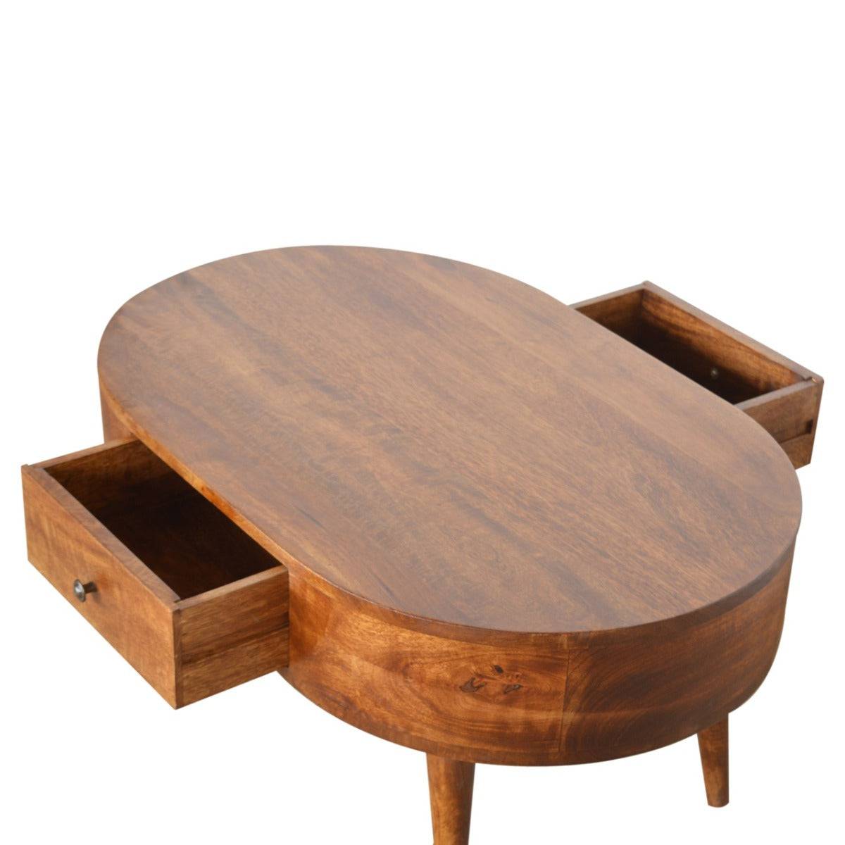 Rounded 2 Drawer Coffee Table in Chestnut-effect Solid Mango Wood - Price Crash Furniture