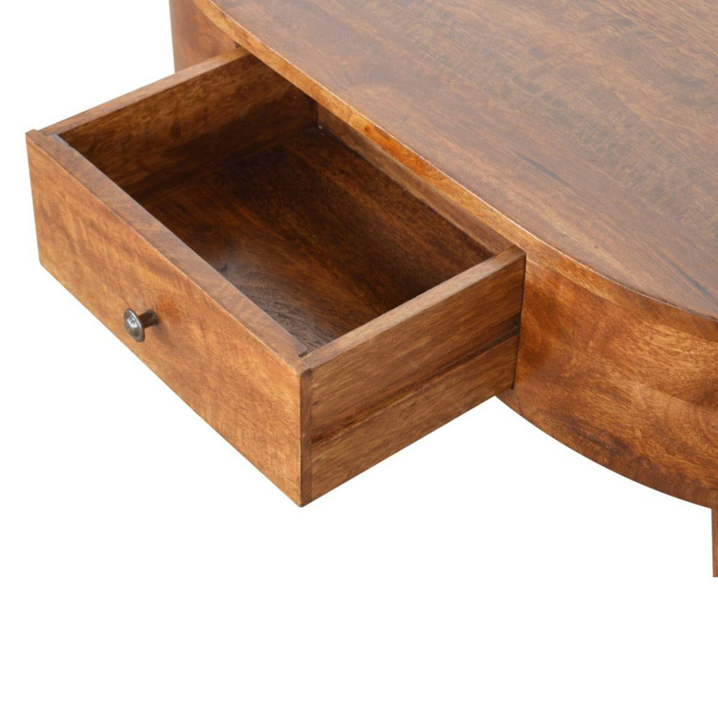 Rounded 2 Drawer Coffee Table in Chestnut-effect Solid Mango Wood - Price Crash Furniture