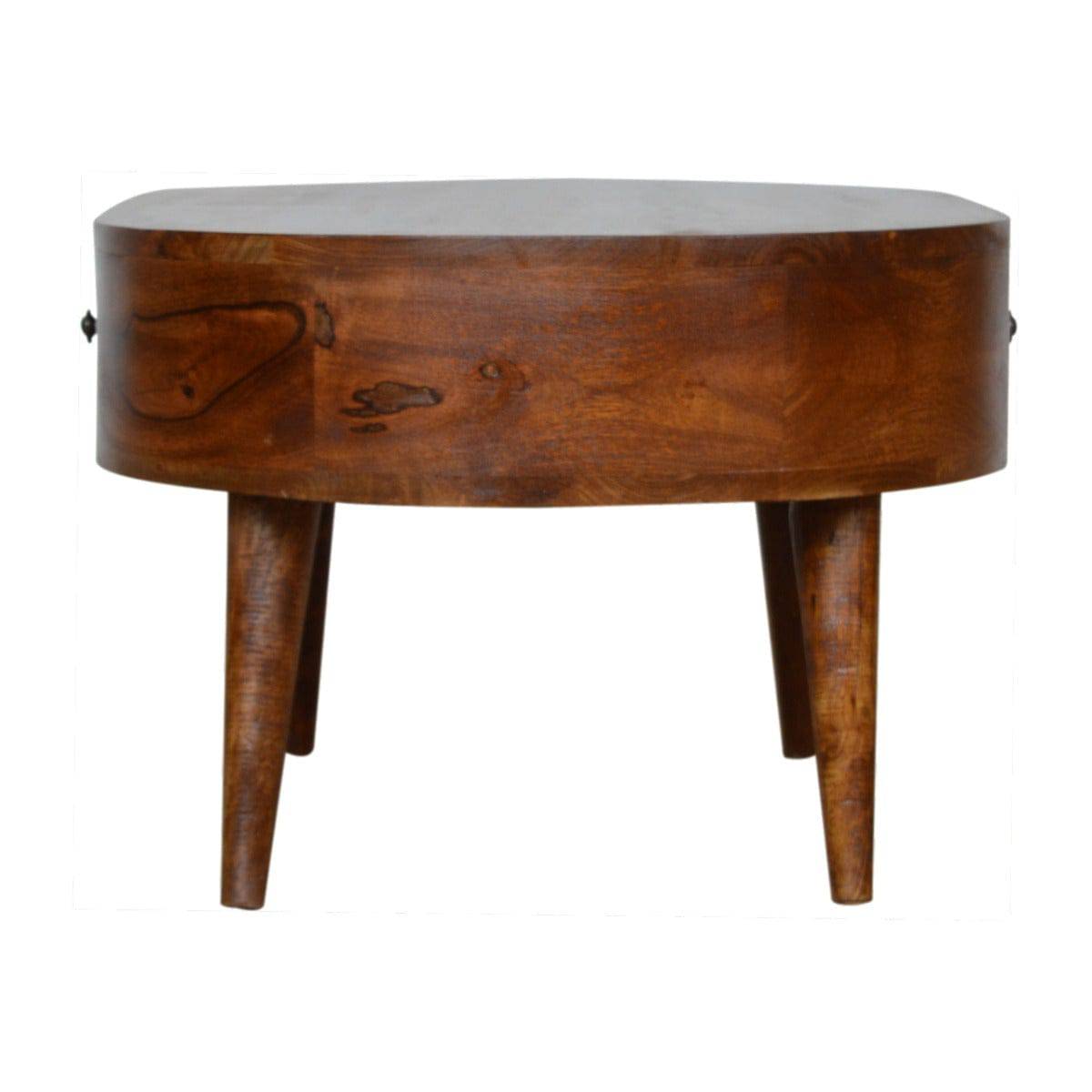 Rounded 2 Drawer Coffee Table in Chestnut-effect Solid Mango Wood - Price Crash Furniture