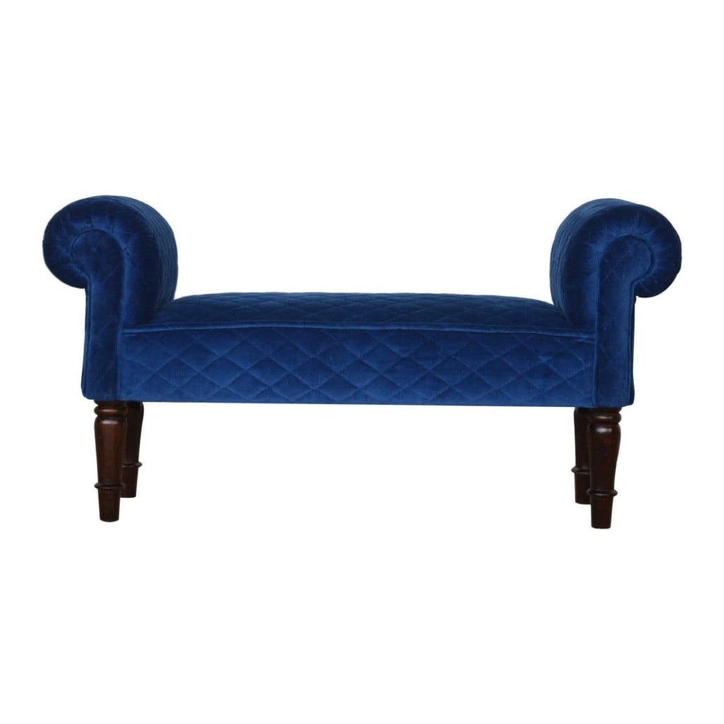 Royal Blue Quilted Velvet Bench - Price Crash Furniture