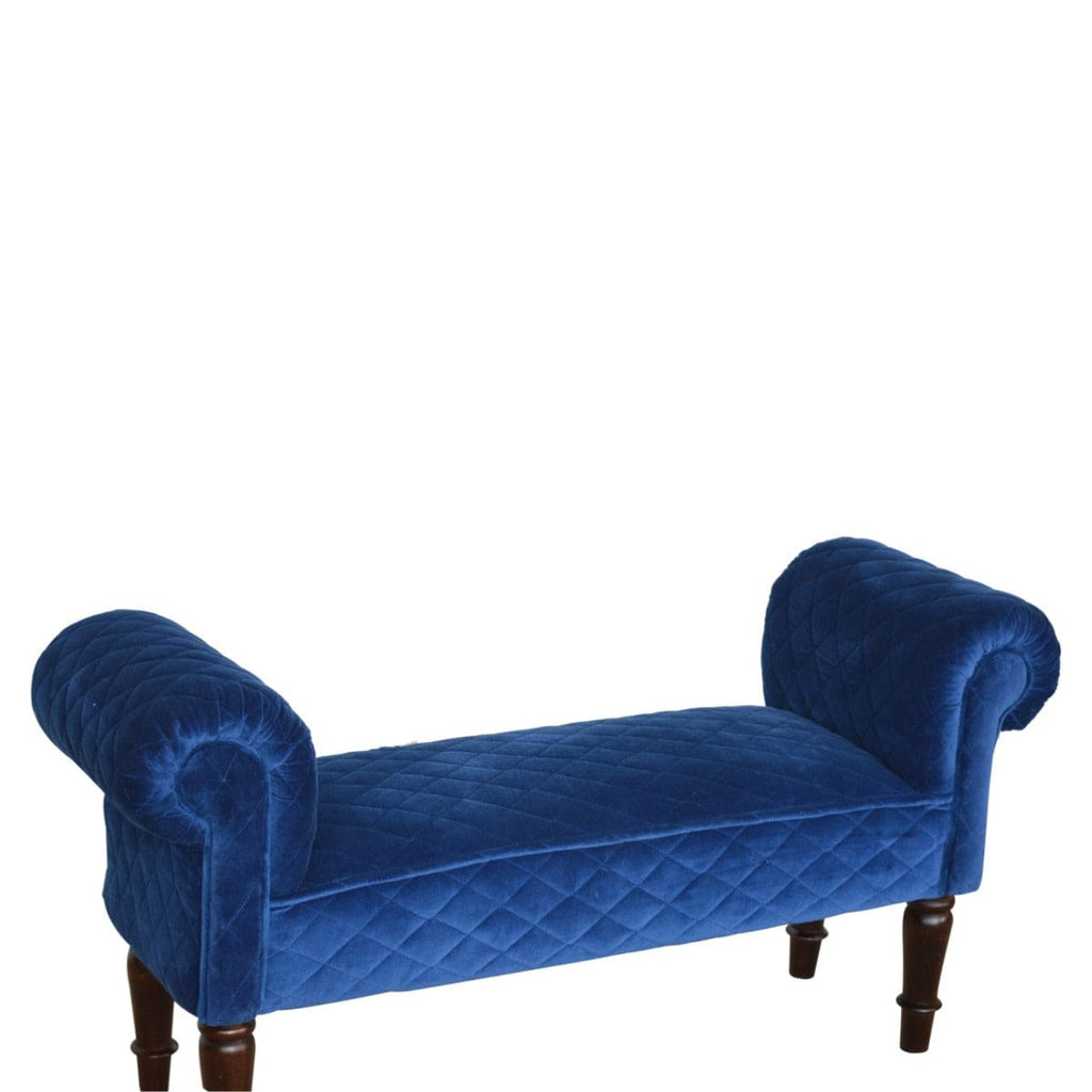 Royal Blue Quilted Velvet Bench - Price Crash Furniture