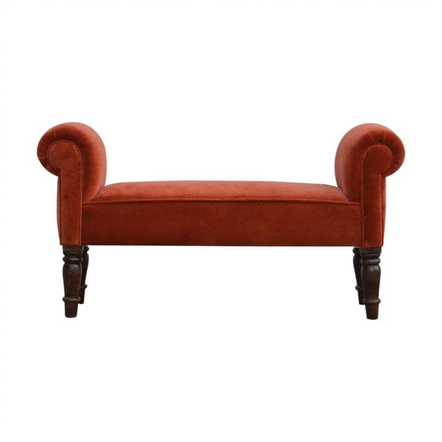 Rust Velvet Bench With Turned Feet - Price Crash Furniture