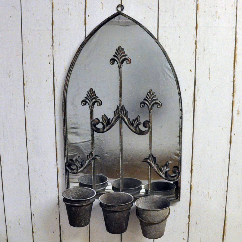 Rusty Wall Mirror with Triple Planter, Indoor/Outdoor - Price Crash Furniture