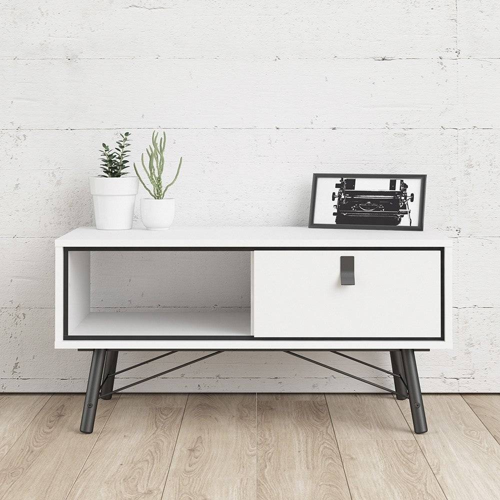 Ry Coffee Table with 1 Drawer in Matt White - Price Crash Furniture