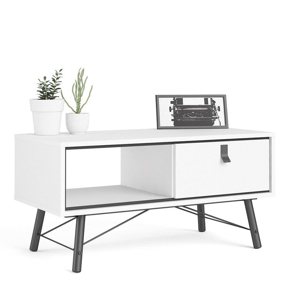 Ry Coffee Table with 1 Drawer in Matt White - Price Crash Furniture