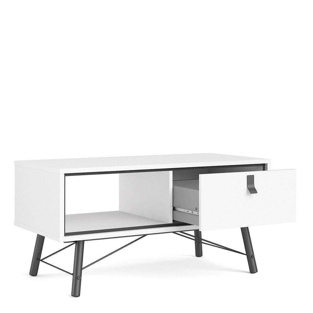 Ry Coffee Table with 1 Drawer in Matt White - Price Crash Furniture