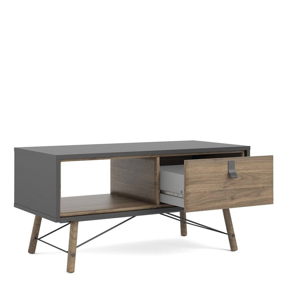 Ry Coffee Table wth 1 Drawer in Matt Black and Walnut - Price Crash Furniture