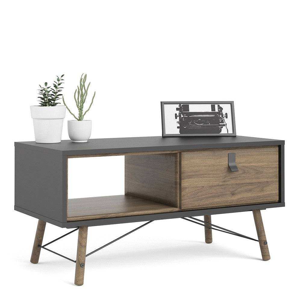 Ry Coffee Table wth 1 Drawer in Matt Black and Walnut - Price Crash Furniture
