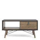 Ry Coffee Table wth 1 Drawer in Matt Black and Walnut - Price Crash Furniture