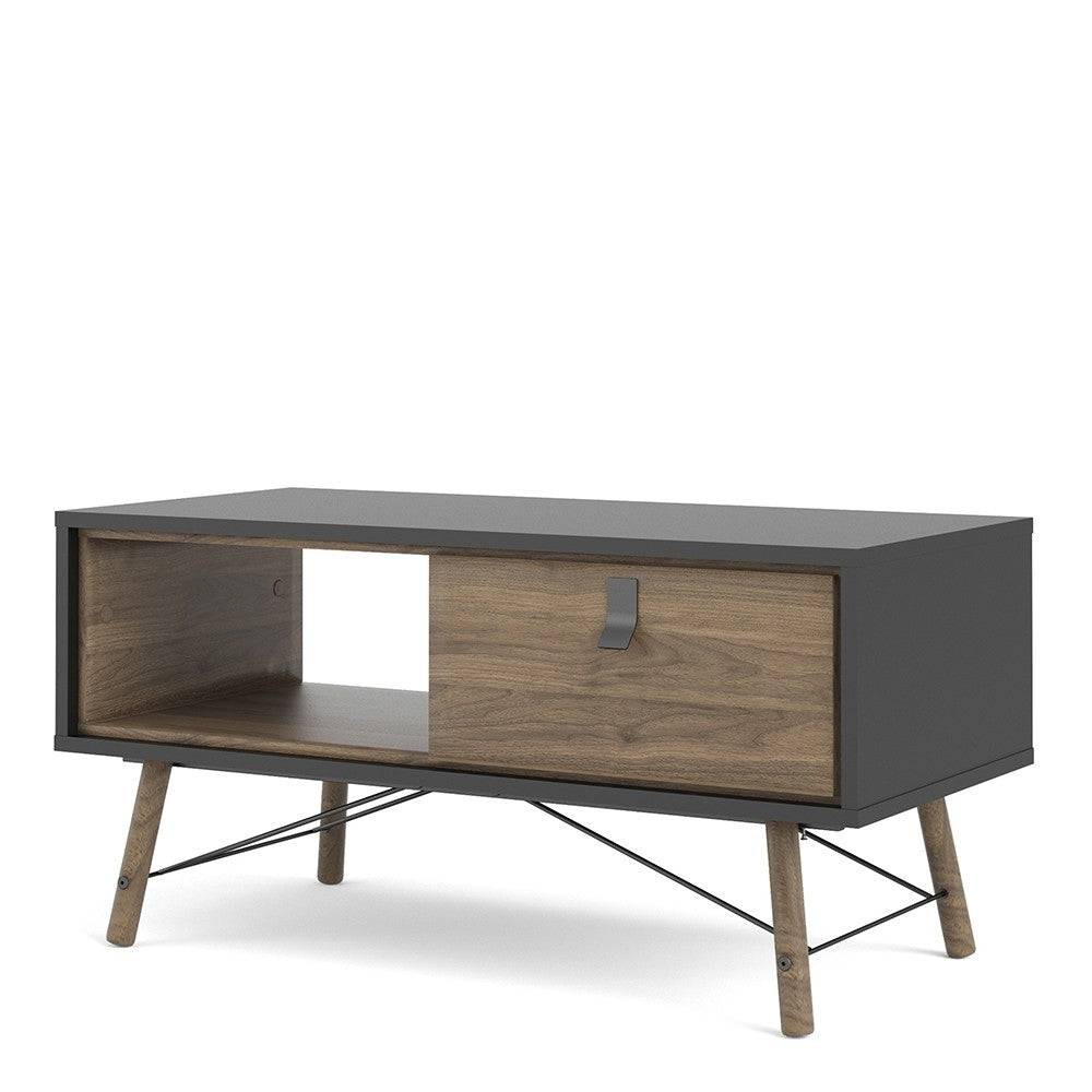 Ry Coffee Table wth 1 Drawer in Matt Black and Walnut - Price Crash Furniture