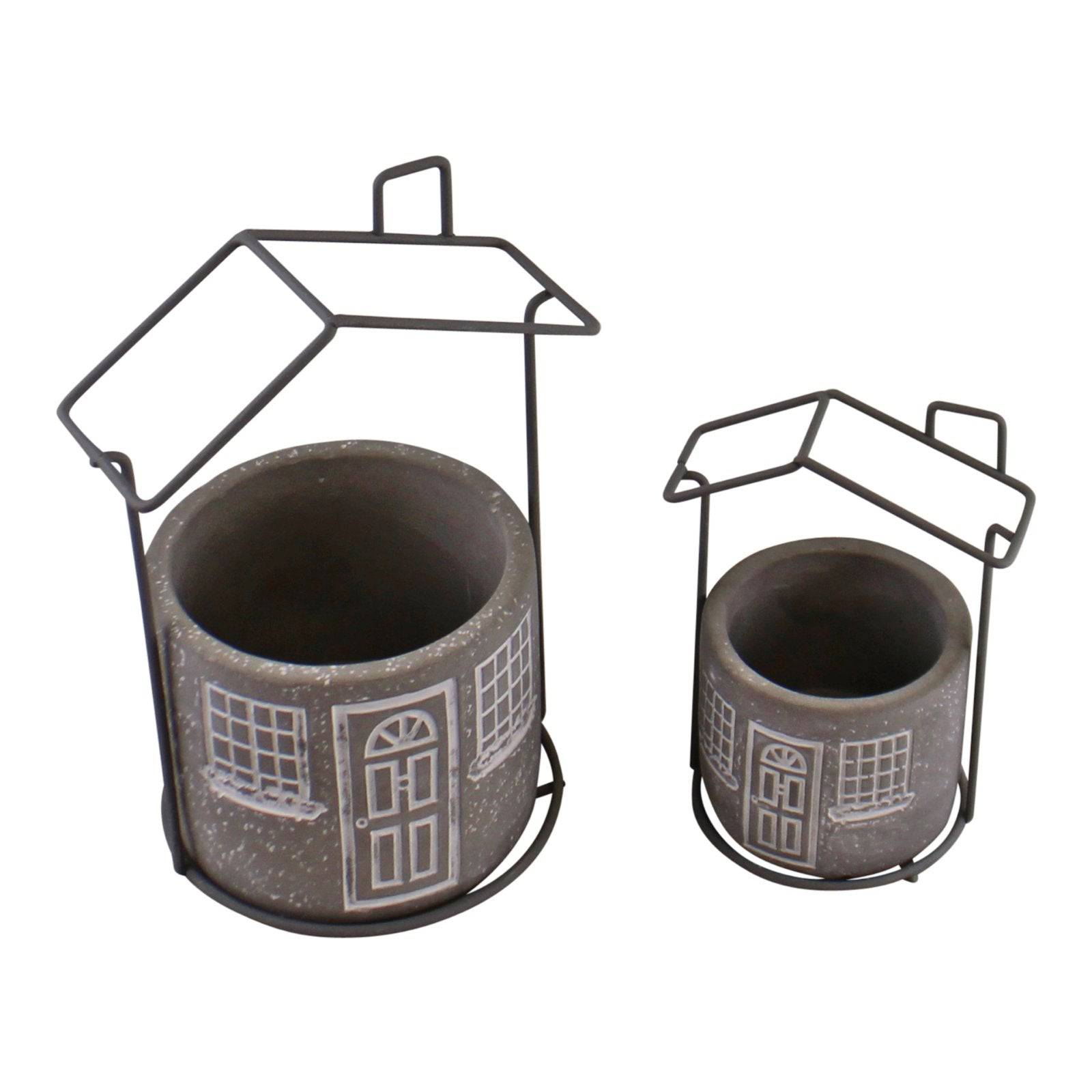 Set of 2 Cement House Planters, Round, Indoor Use - Price Crash Furniture