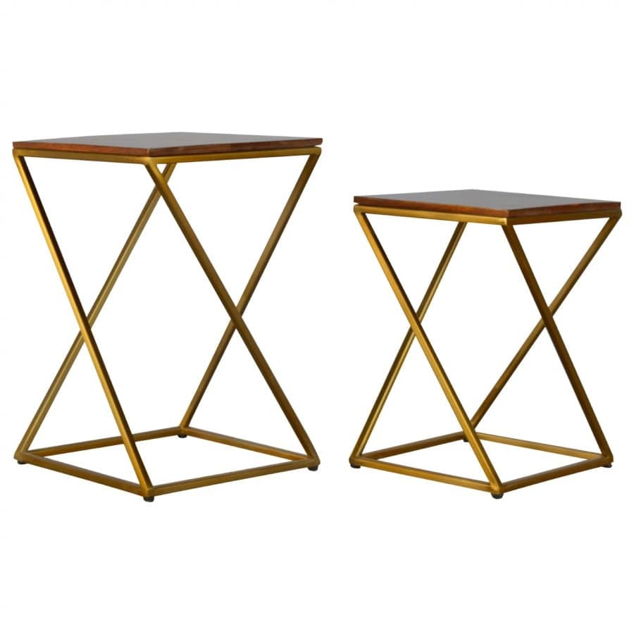 Set Of 2 Chestnut Nesting Tables With Gold Base - Price Crash Furniture