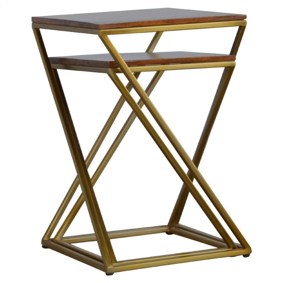 Set Of 2 Chestnut Nesting Tables With Gold Base - Price Crash Furniture