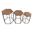 Set Of 3 Black Metal And Wood Hexagonal Side Tables - Price Crash Furniture