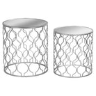 Set of Two Arabesque Silver Foil Mirrored Side Tables - Price Crash Furniture