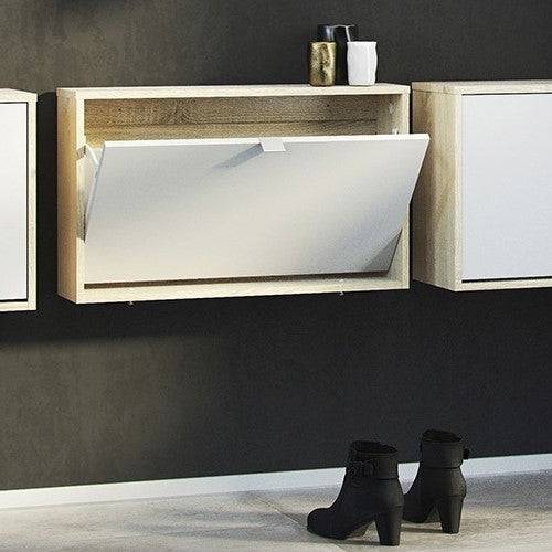Shoe Cabinet: 1 compartment with 1 layer in Oak & White - Price Crash Furniture