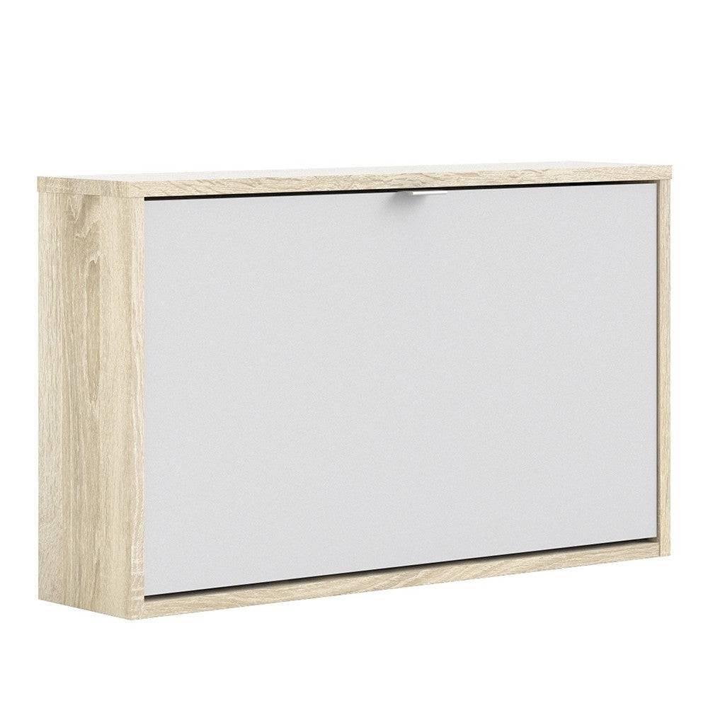 Shoe Cabinet: 1 compartment with 1 layer in Oak & White - Price Crash Furniture