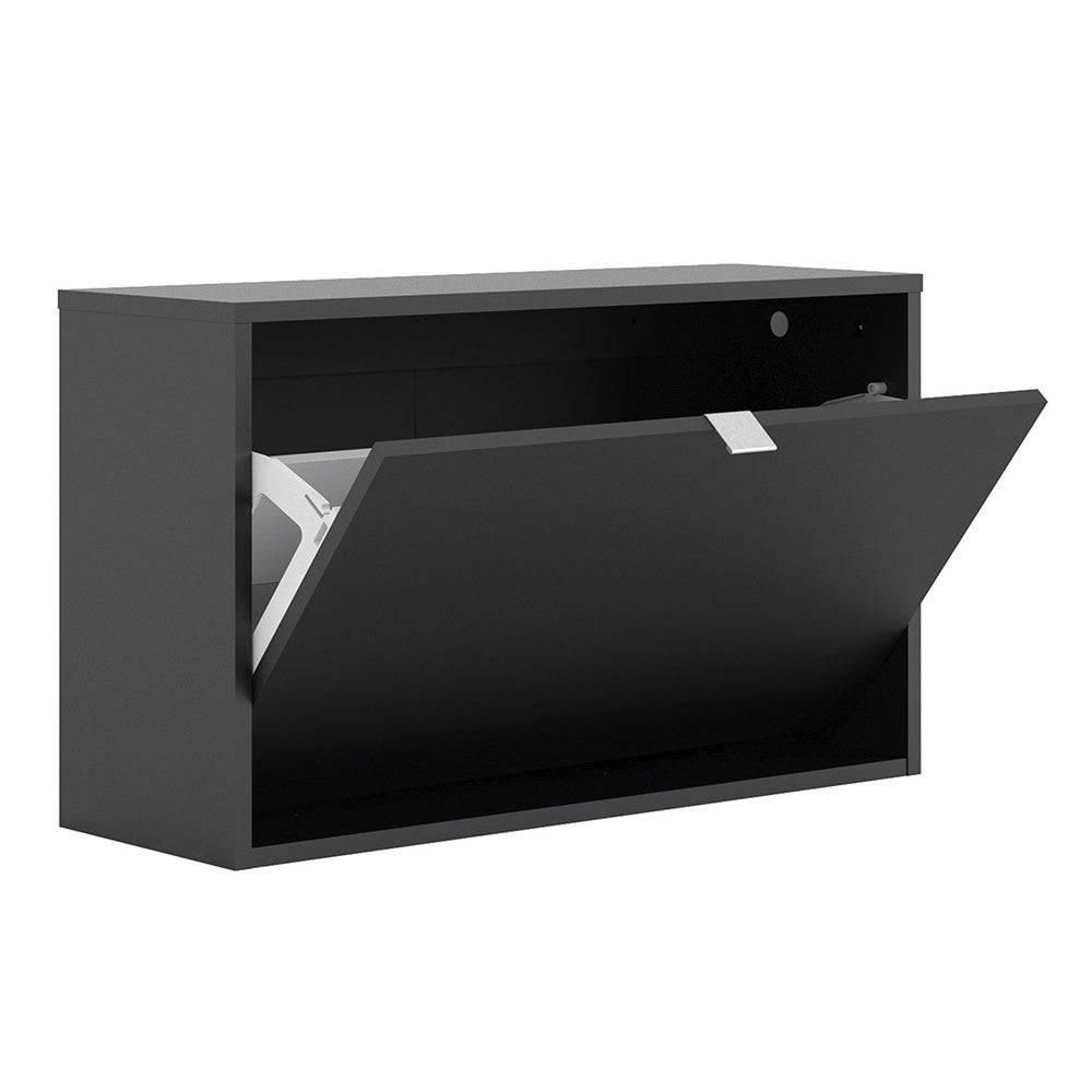 Shoe Cabinet: 1 compartment with 2 layers in Matte Black - Price Crash Furniture