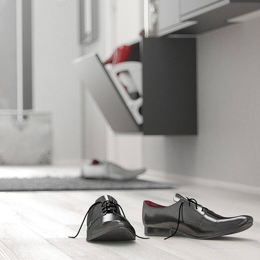 Shoe Cabinet: 1 compartment with 2 layers in Matte Black - Price Crash Furniture