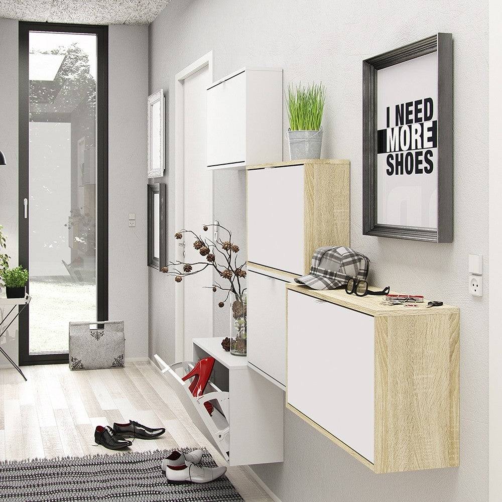 Shoe Cabinet: 1 compartment with 2 layers in Oak & White - Price Crash Furniture