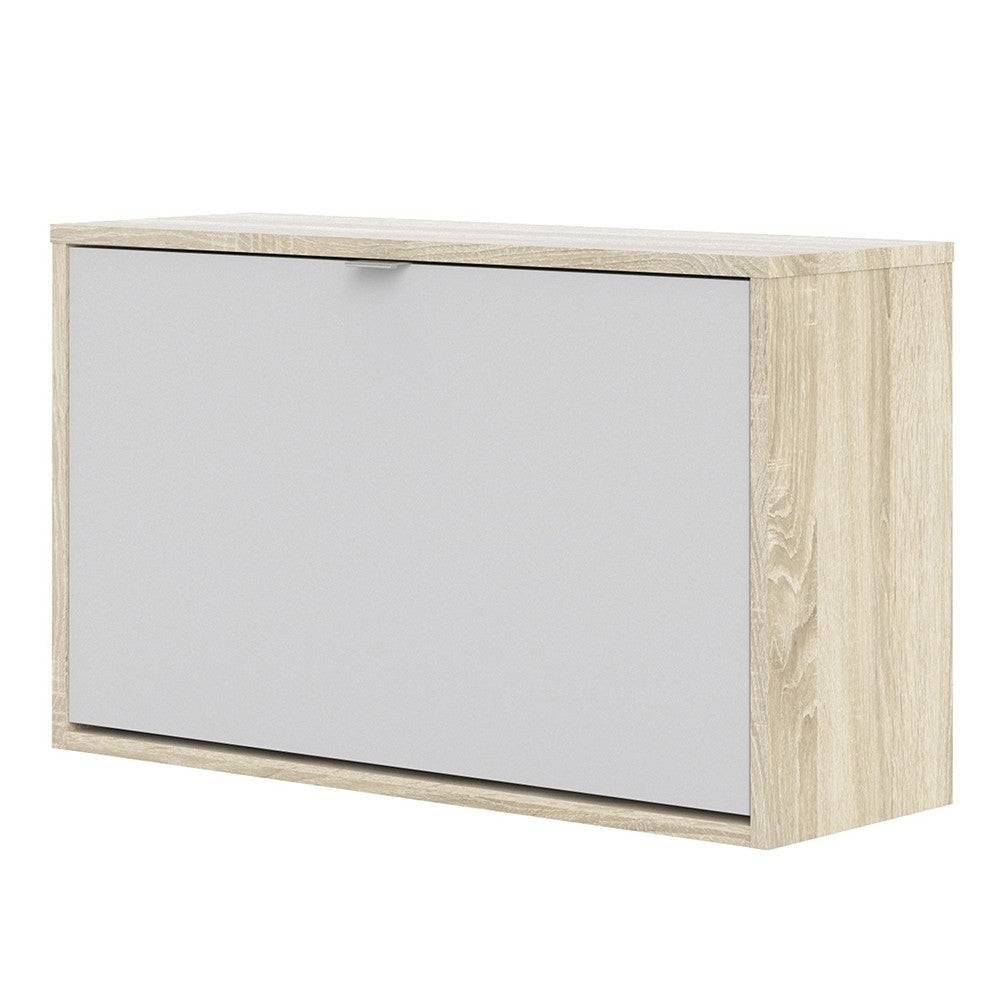 Shoe Cabinet: 1 compartment with 2 layers in Oak & White - Price Crash Furniture