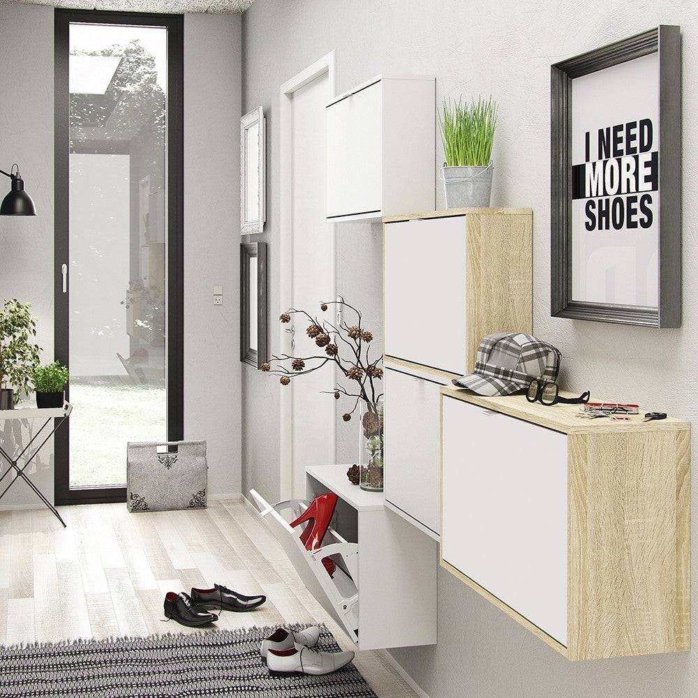 Shoe Cabinet: 1 compartment with 2 layers in White - Price Crash Furniture