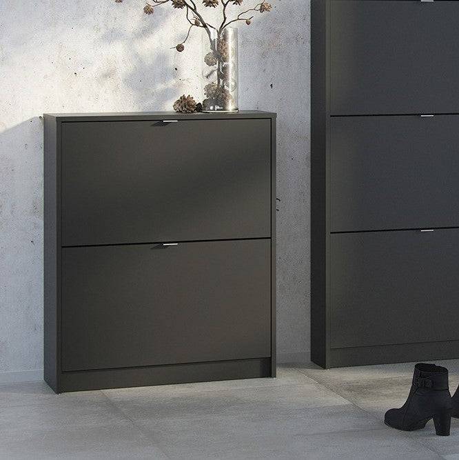 Shoe Cabinet: 2 compartments with 1 layer in Matte Black - Price Crash Furniture